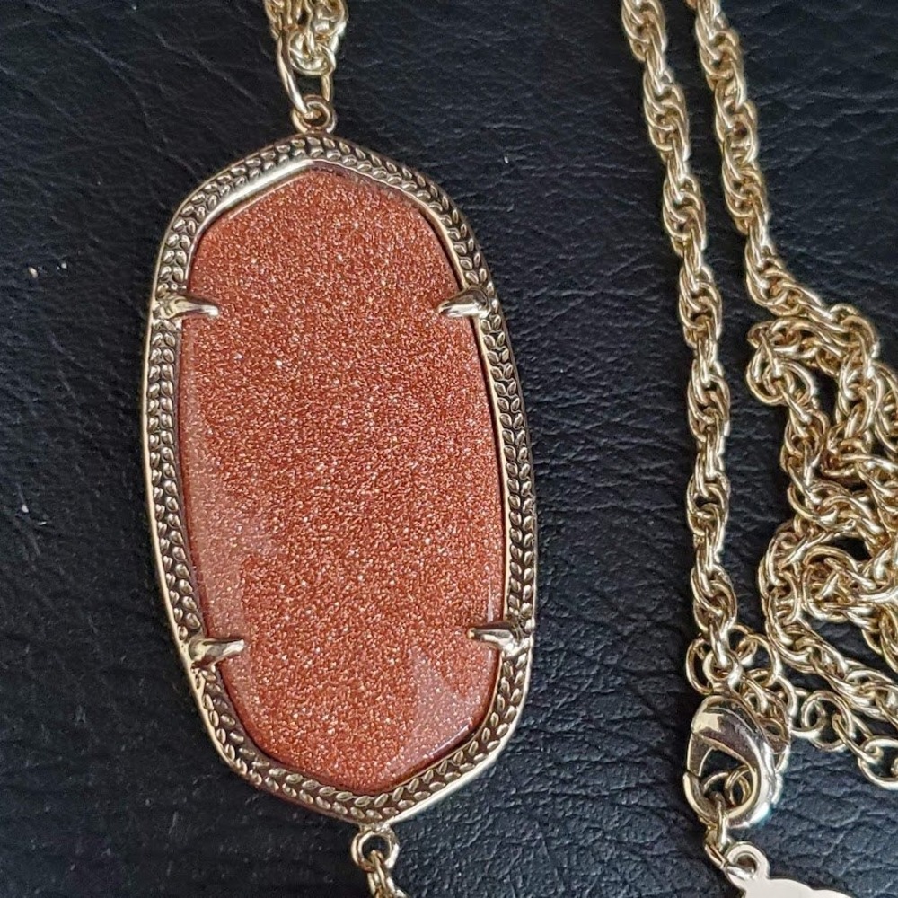 Kendra Scott Rayne Long Pendant Necklace Gold Stone Pendant Gold Plated - Picture 5 of 8